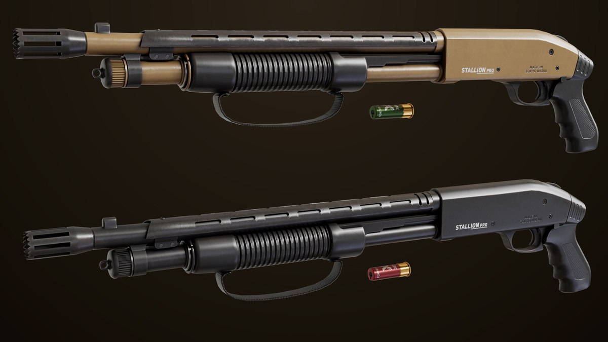 Small Shotgun 02 Black and Sandle Single Mat URP HDRP Textures