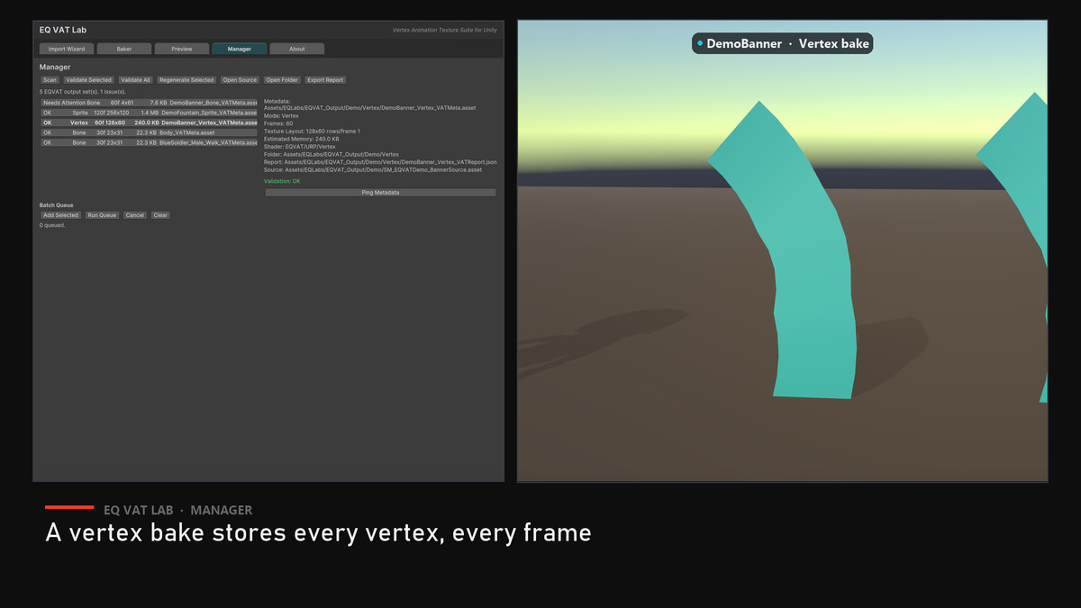 EQ VAT Lab — Vertex Animation Texture Baker & Player (URP)