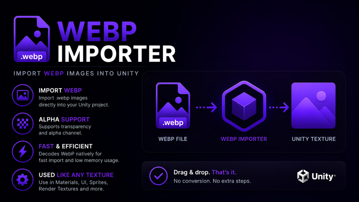WebP Importer - Native .webp Texture Import (Drag & Drop)