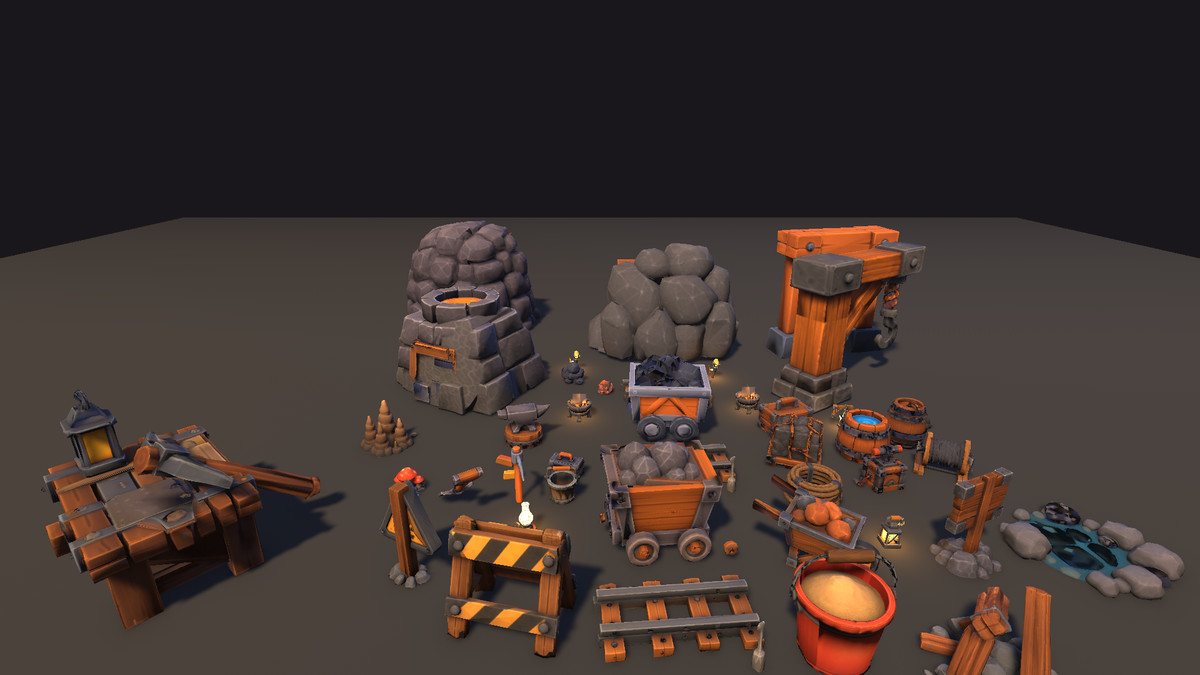 Low Poly Mining Collection - Mine Props + Gems & Ore