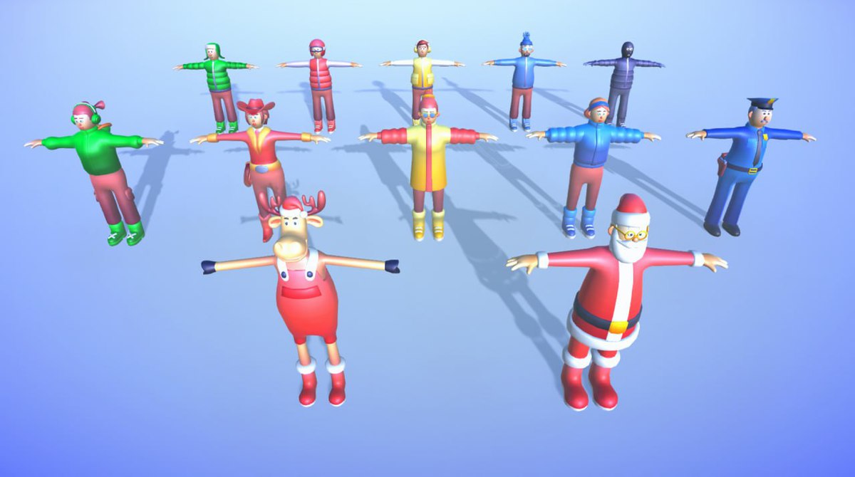 Cute characters and beautiful New Year and Christmas surroundings