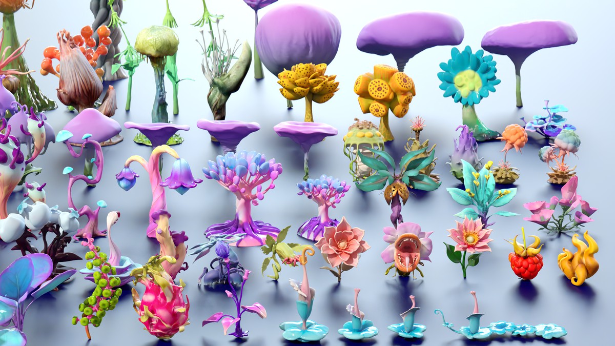 Fantasy Funny Stylized Magical Flora Plants - Low Poly Pack (118 3d models)