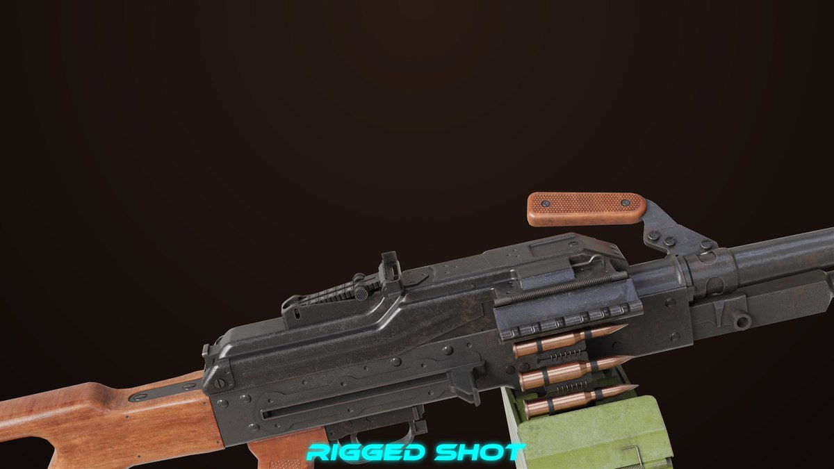 Machine Gun 11 Wood handle URP HDRP Textures