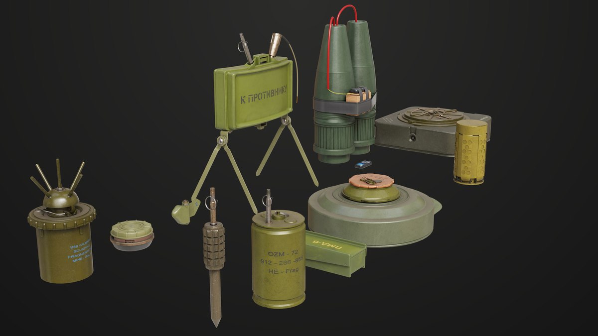 Mine Bomb Collection Single Mat HDRP URP Textures