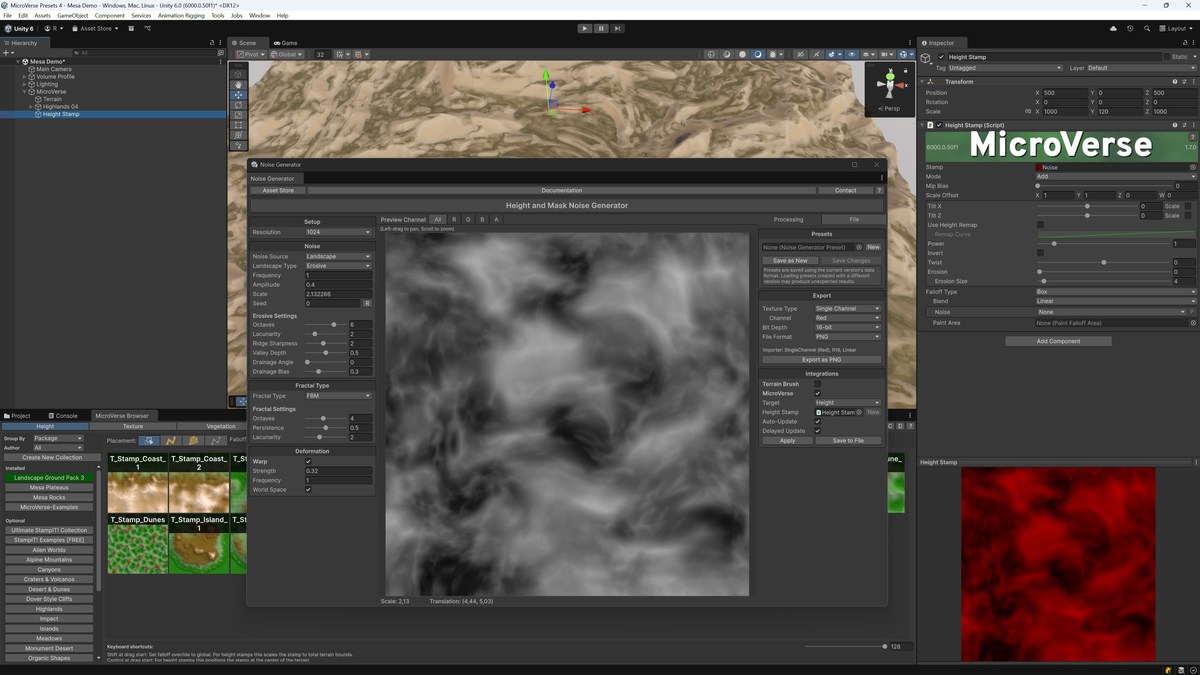 Noise Generator - Height and Mask Noise for Unity 6, MicroVerse, Gaia Terrain