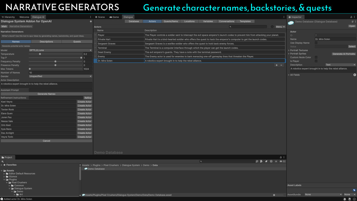 Dialogue System for Unity Addon for OpenAI, ElevenLabs & Other Generative AI