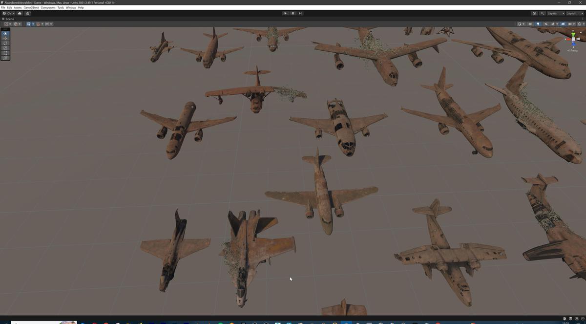 Old Abandoned Junk Rusty Aircraft and Helicopter Set 3d Game Ready Modular Props
