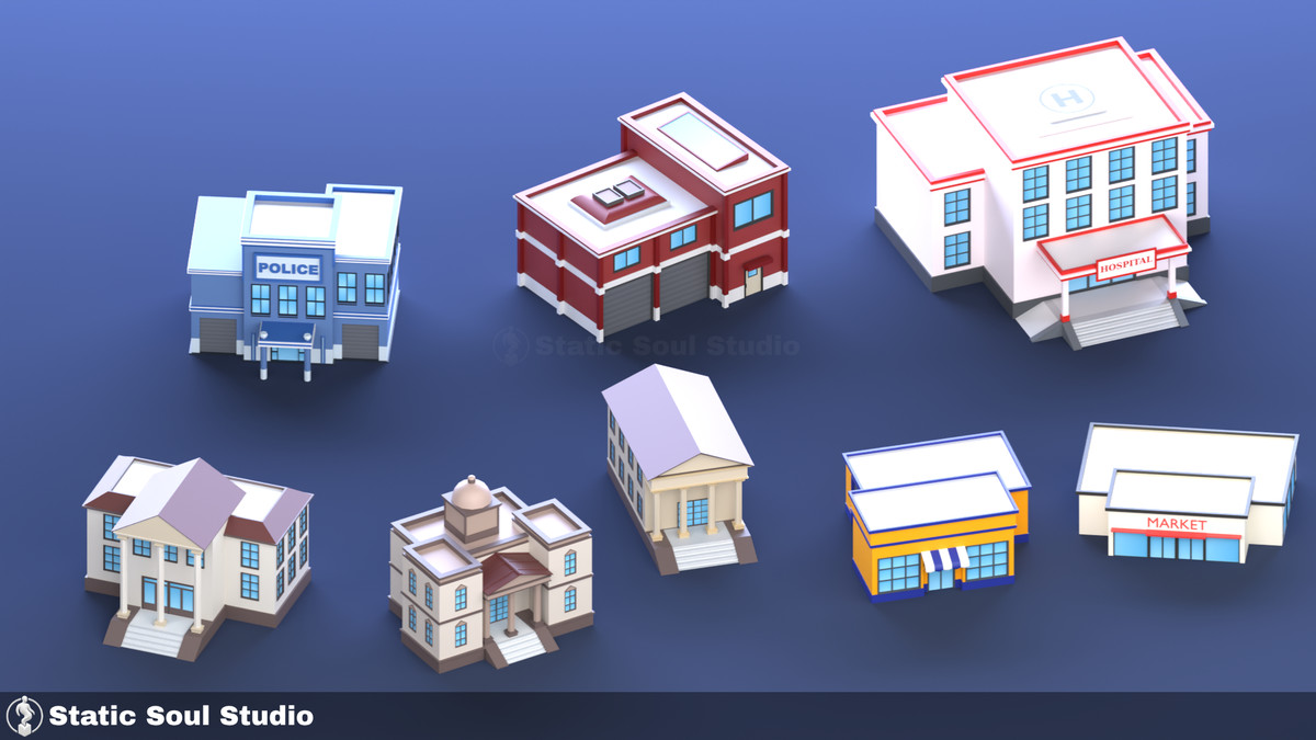 Low Poly City Pack – Modular Buildings, Roads & Props