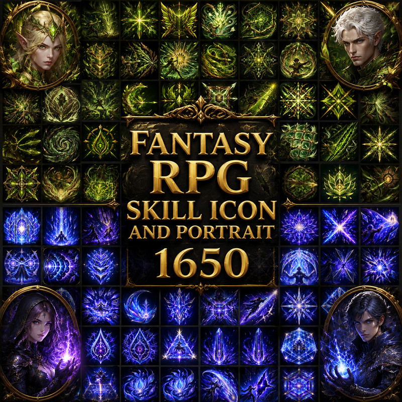 Fantasy RPG Skill Icon And Portrait 1650