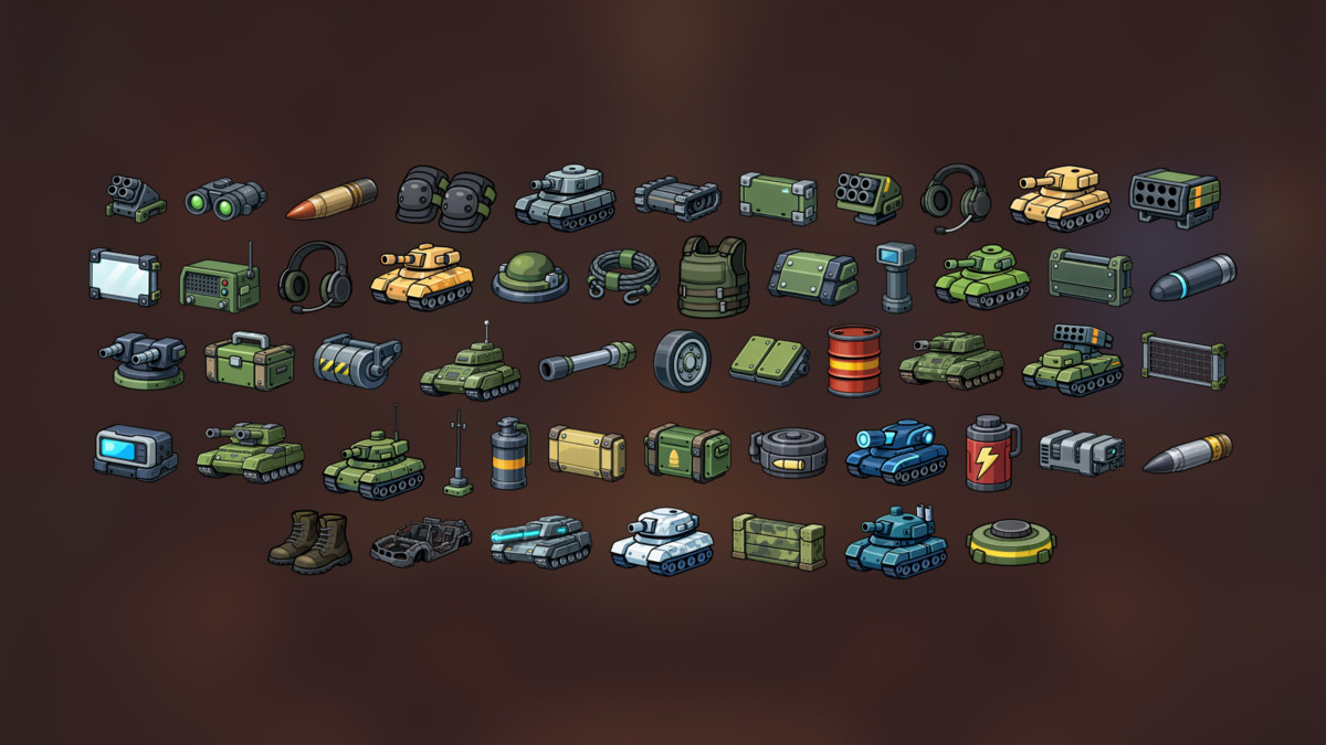Modern Military Vehicles Weapons Equipment Icons Pack Strategy Shooter War Games