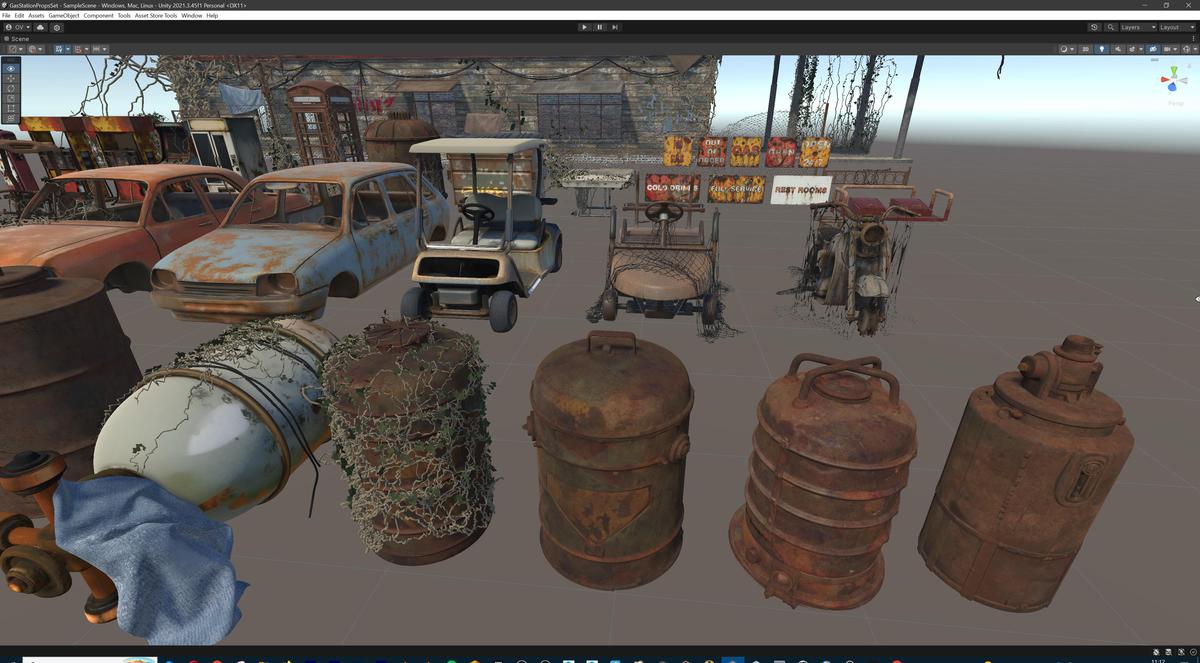 Post-Apocalyptic Junkyard Rusty Gas Station Props Pack (217 3d assets)