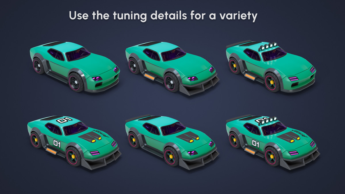 Modular Cyber Racing Cars - Low Poly 3D Models