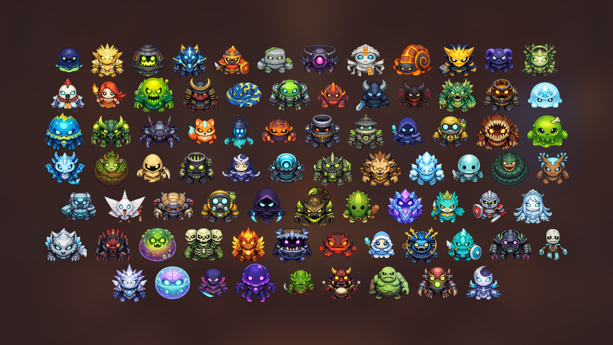 Tower Defense Elemental Dungeon Monsters Boss Icons Pack for RPG Strategy Games