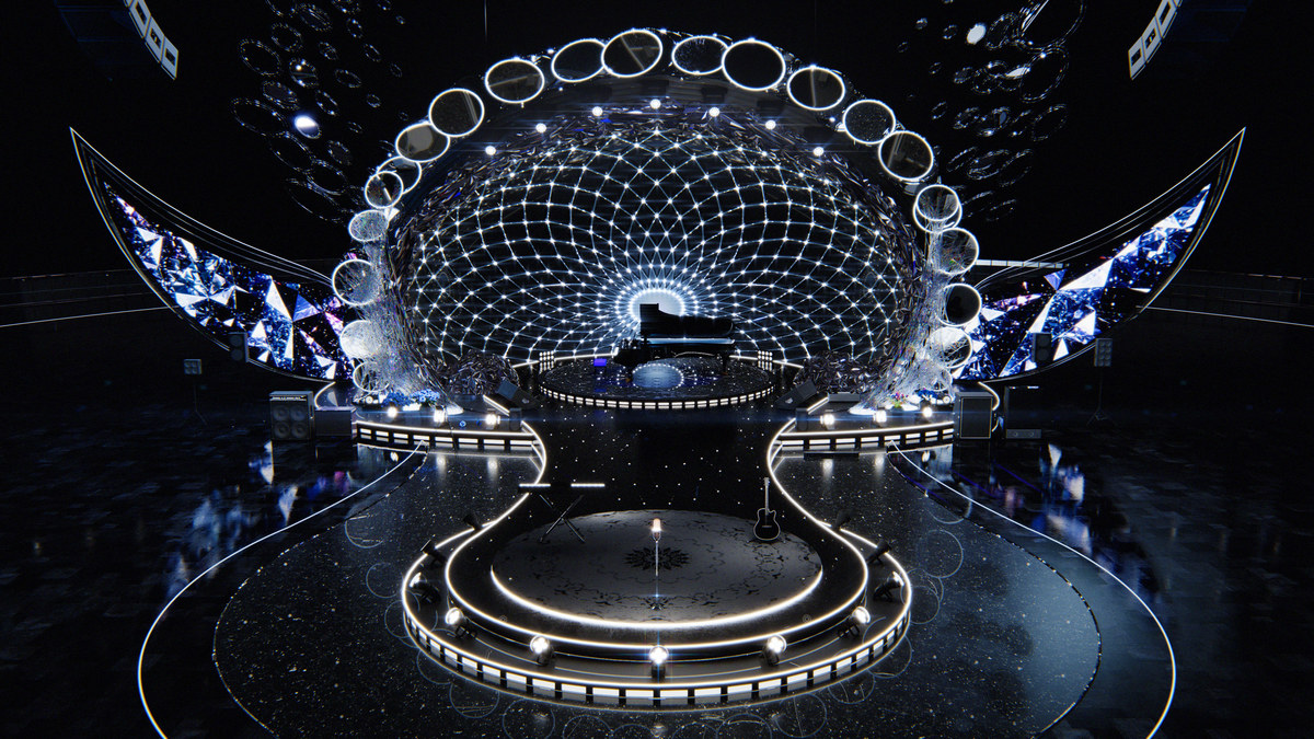 Black Diamond Concert Arena Stage Venue - Modular 3d Scene with Props