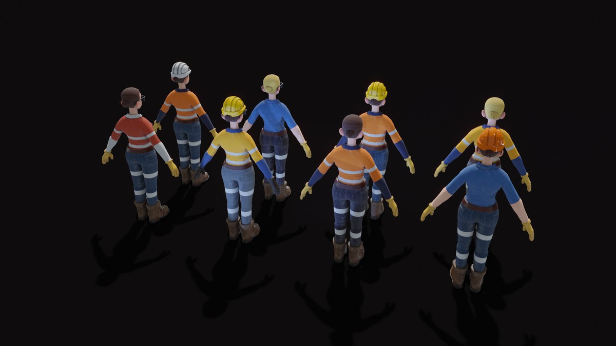 Stylized Female Worker 3D Model – Animated & Customizable (Game-Ready, Built-In)