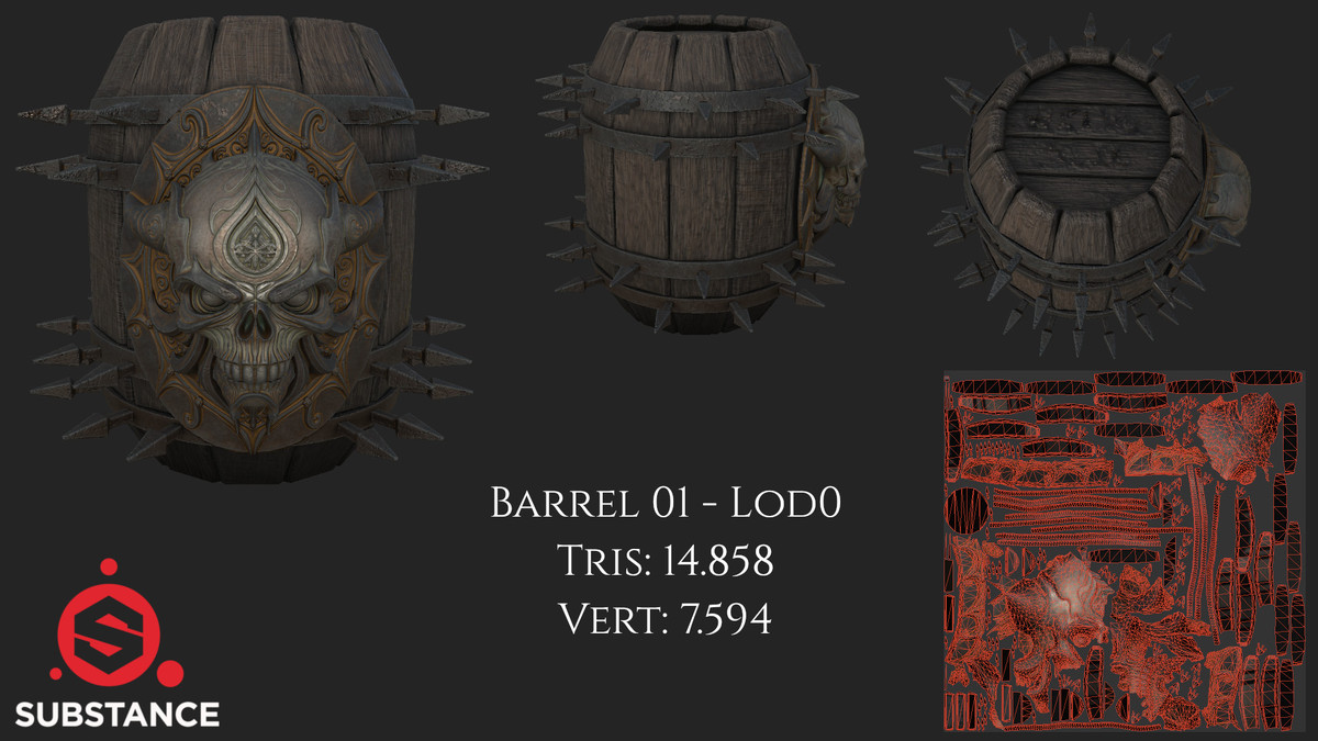 4 Dark Fantasy Destructible Barrels