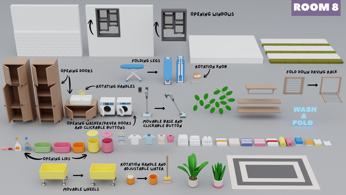 Cartoon Interactive Rooms & Furniture - Cozy Interior Pack 2