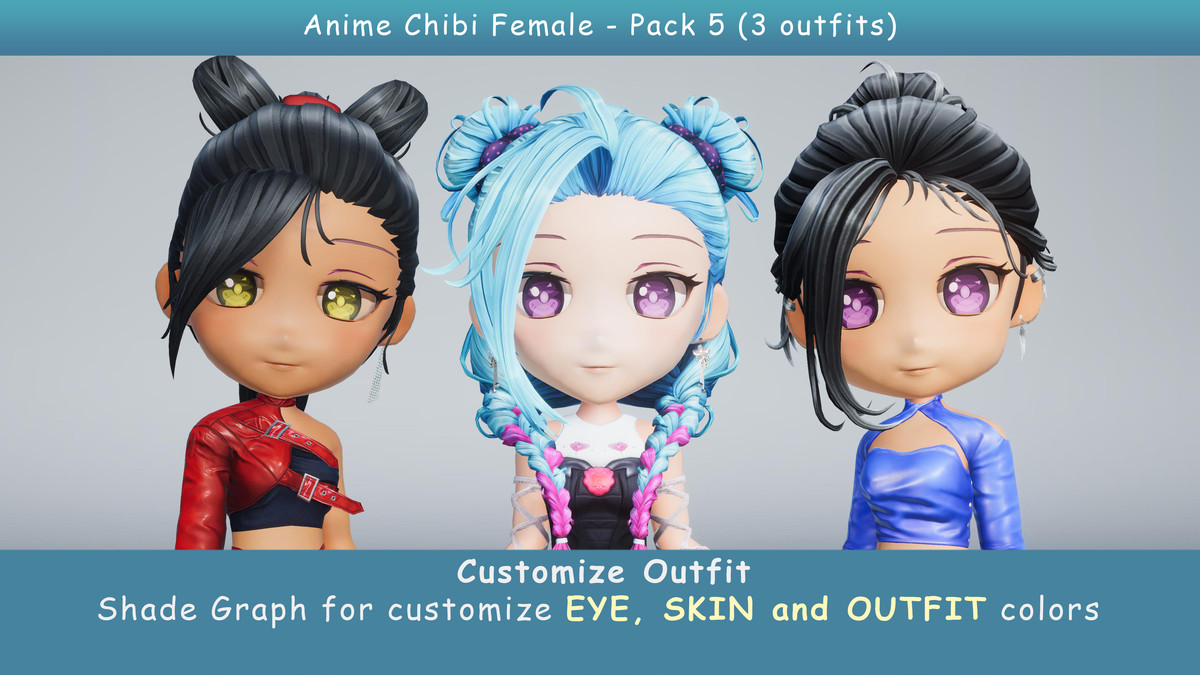 Anime Chibi Female Dancer - Combo 5 (3 outfits)