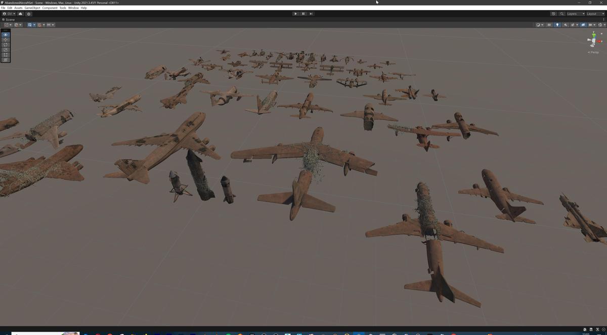 Old Abandoned Junk Rusty Aircraft and Helicopter Set 3d Game Ready Modular Props