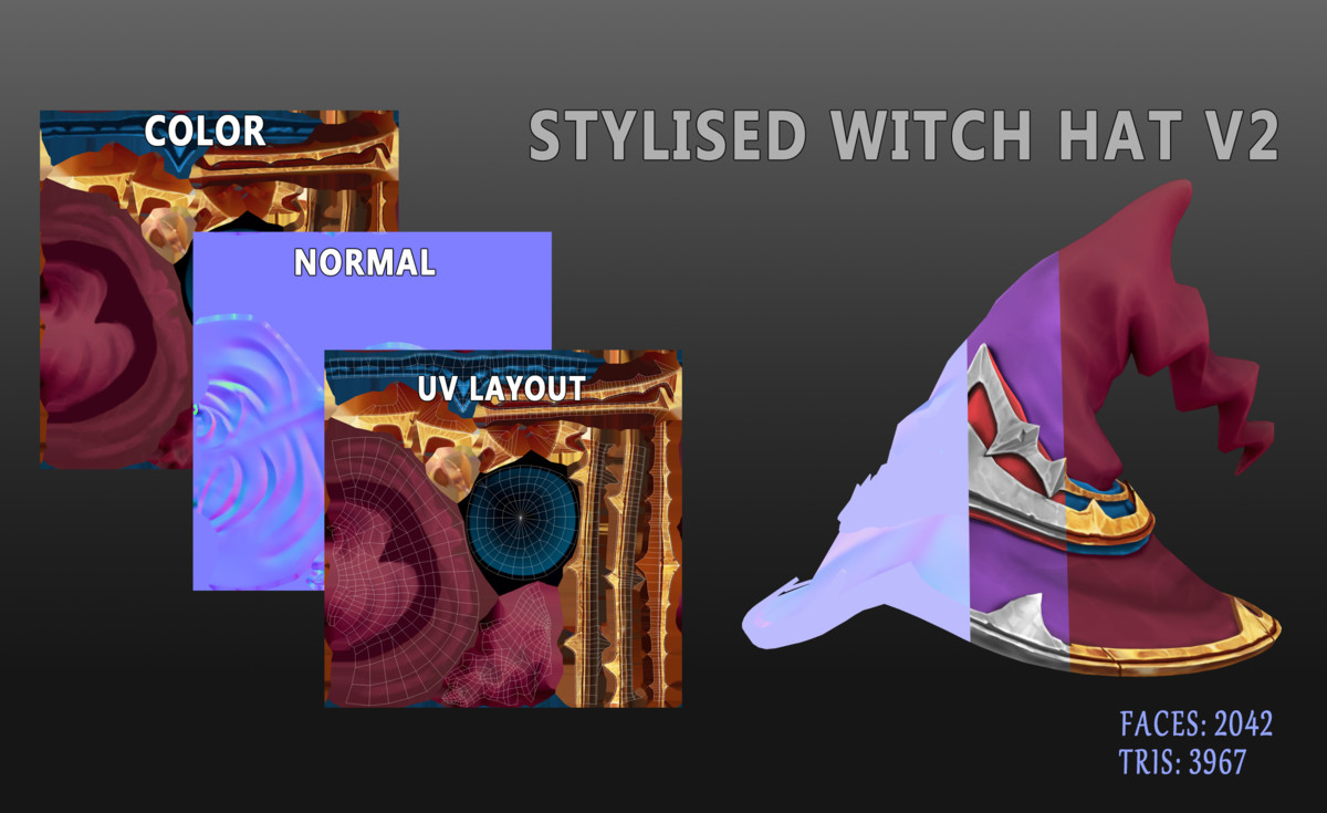 Stylized Magic Hats l Game Ready l Handpainted