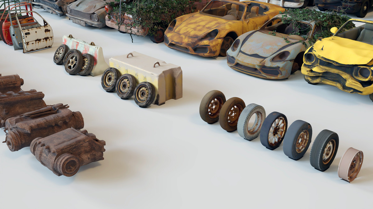 Old Abandoned Junk Rusty Vehicles 3d Game Ready Set (Car, Bus, Motorcycle, Bike)