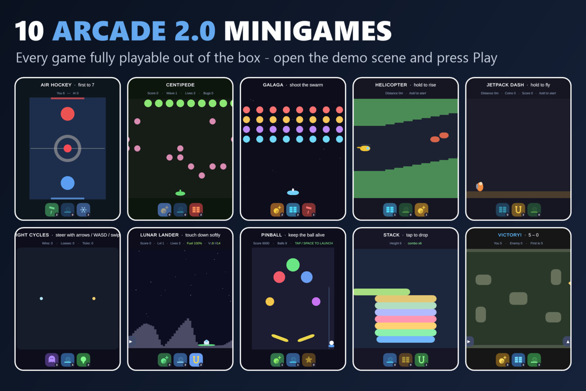 Mini Game Templates Arcade 2.0 - 10 Arcade Starters for Unity
