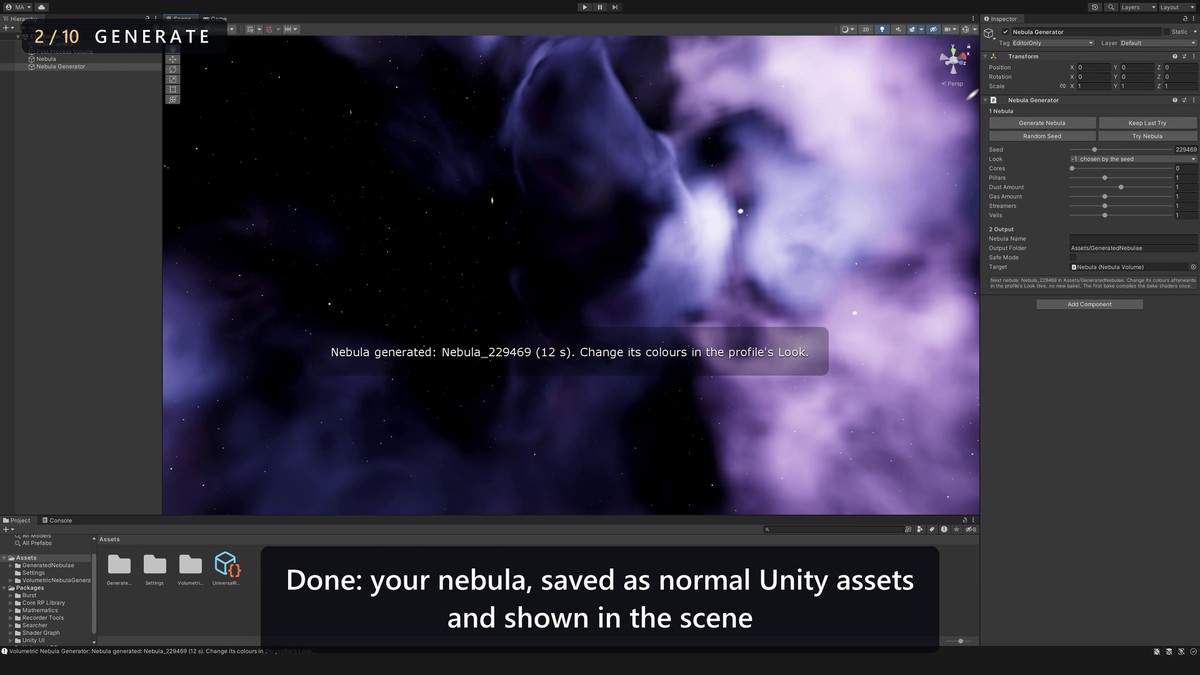 Volumetric Nebula Generator – Fly-Through 3D Space Nebulae (URP & HDRP)
