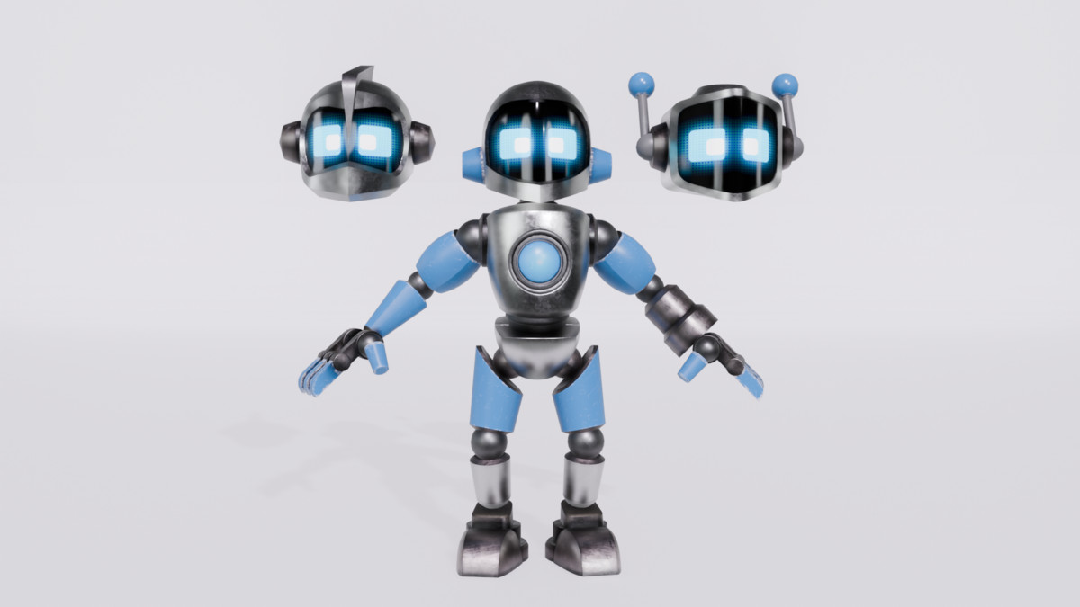 Stylized Rigged Robot with 3 Head variations