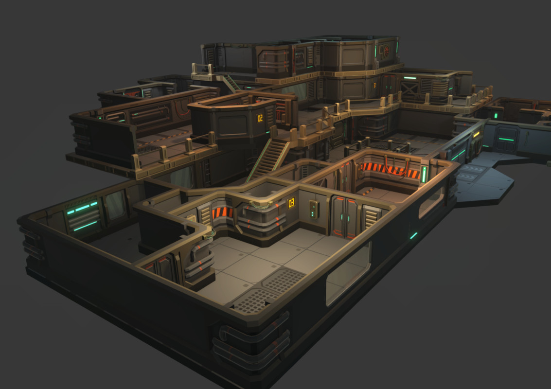 Low Poly Sci-Fi Modular Base / Cosmic Retro