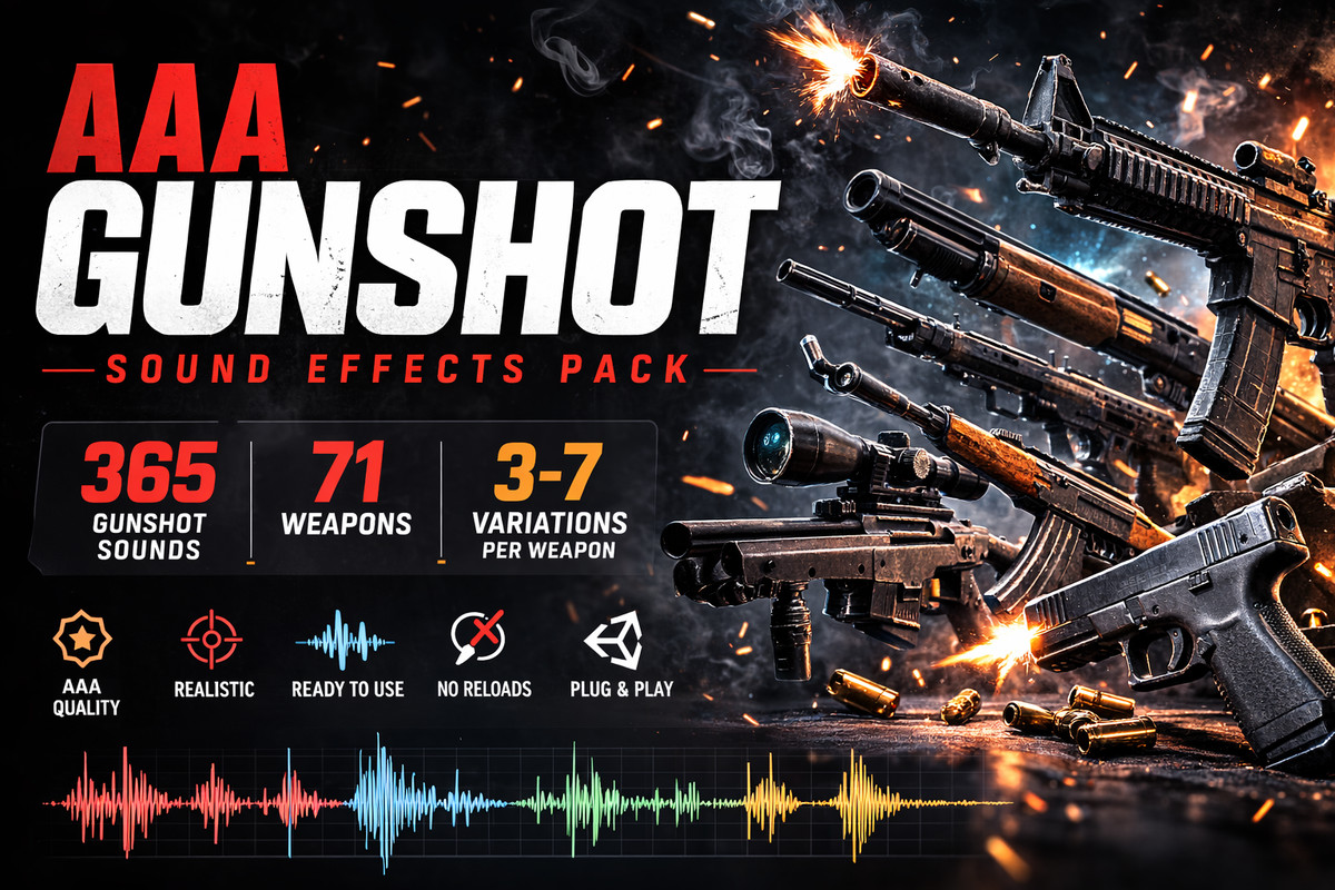AAA Gunshot Sound Effects Pack – 365 Professional Weapon Fire SFX (71 Guns)