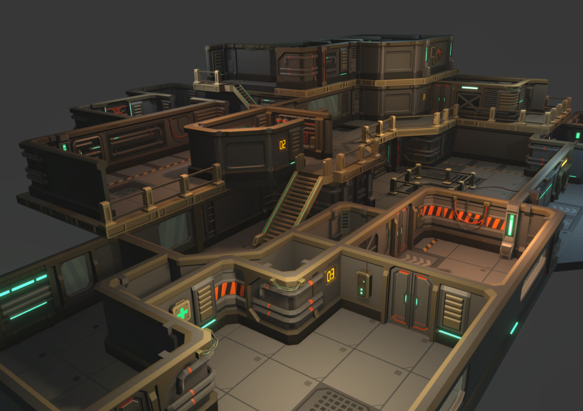 Low Poly Sci-Fi Modular Base / Cosmic Retro