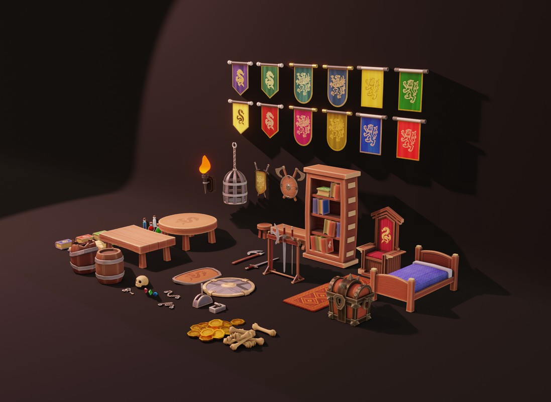 Stylized Fantasy Interiors – Low Poly 3D Props Pack (Built-in)
