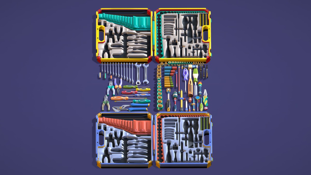 Industrial Toolkit Pack - 117 Lowpoly Toon Style Mechanical Tools Big Collection