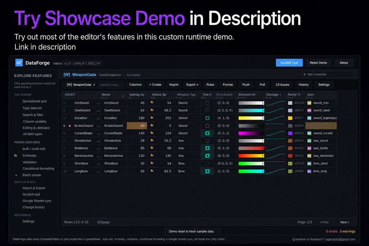 DataForge - ScriptableObject Spreadsheet Editor