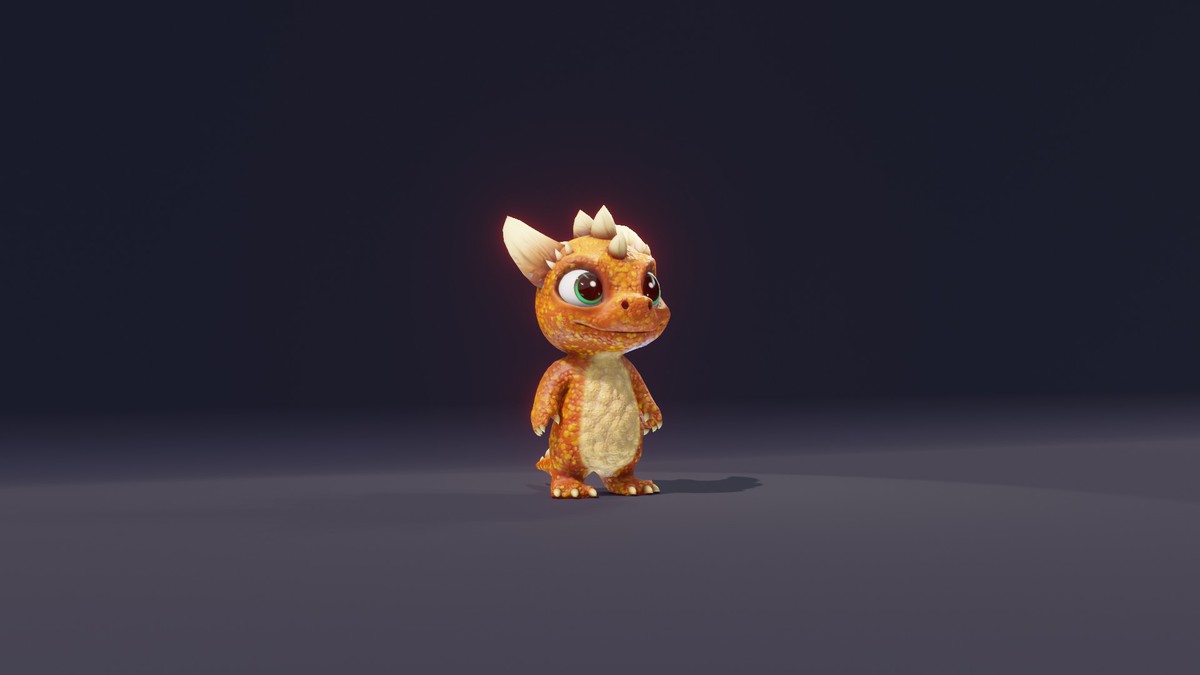 Cartoon Orange Dinosaur 3D Model (Low-Poly, Game-Ready, Animated, Built-In)