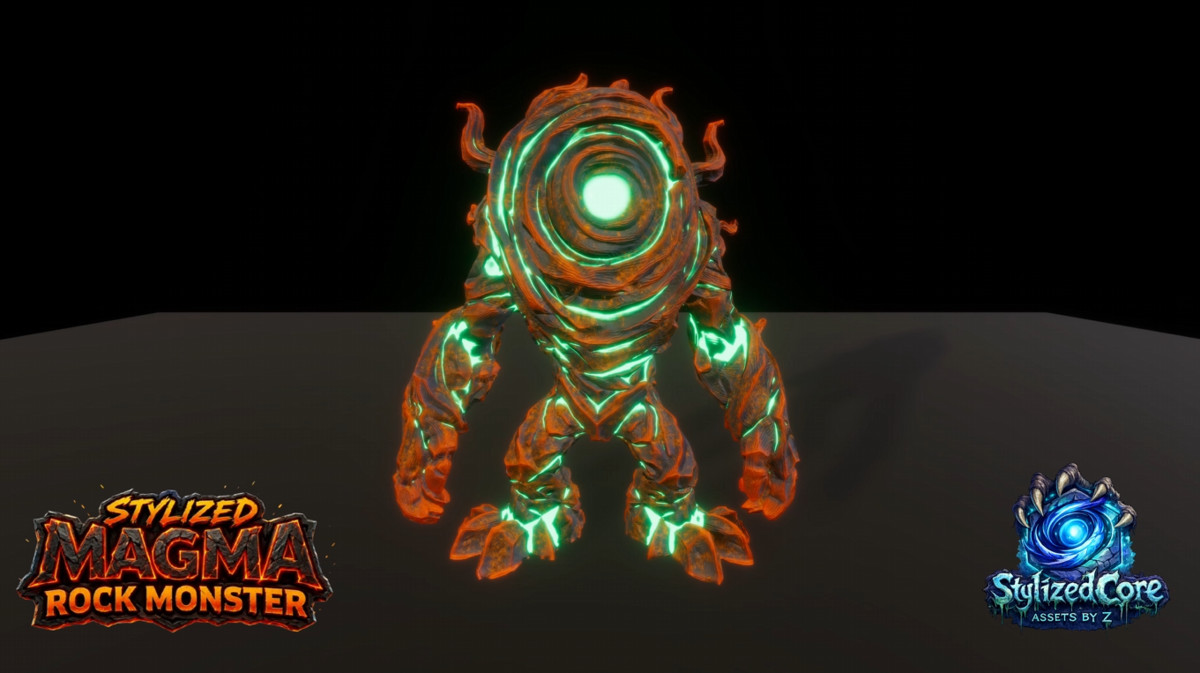 Magma Rock Monsters Pack 1 - 4 Stylized Animated Creatures (LOD + Skins)