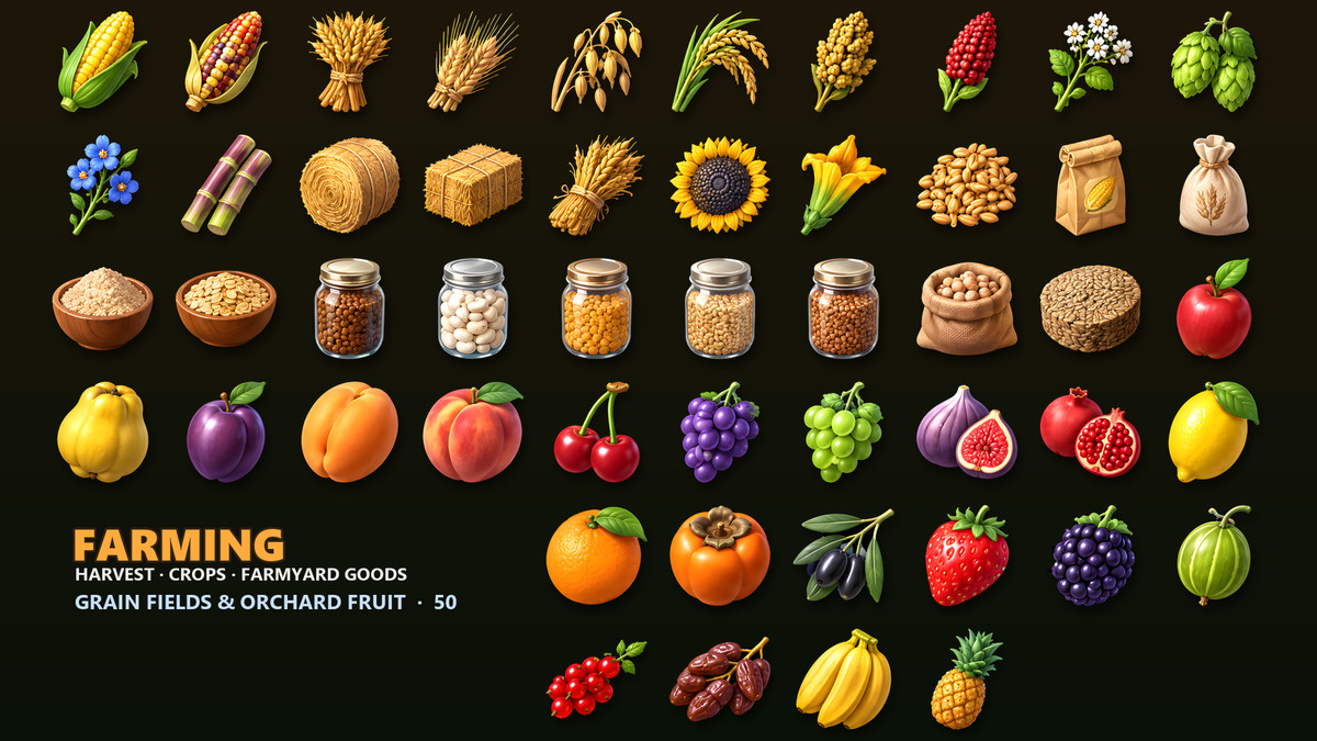 Farming & Harvest Icons - 276 Crop Items