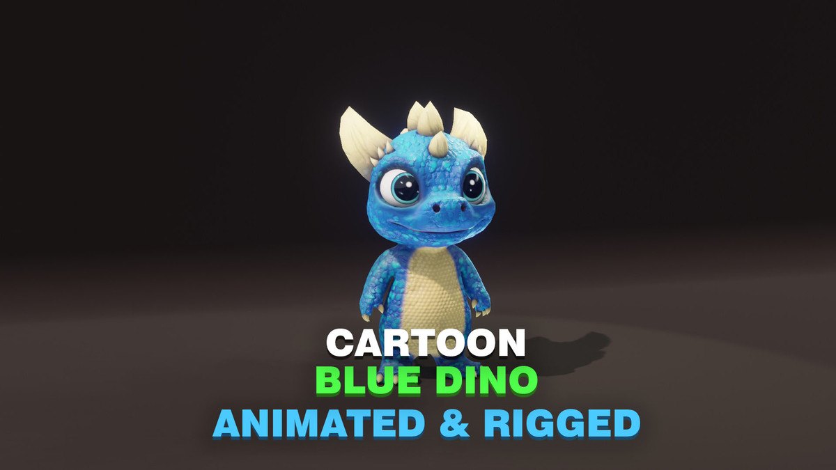 Cartoon Blue Dinosaur 3D Model – Animated Character