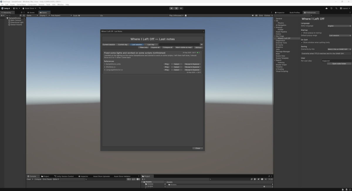Where I Left Off - Productivity Editor Tool
