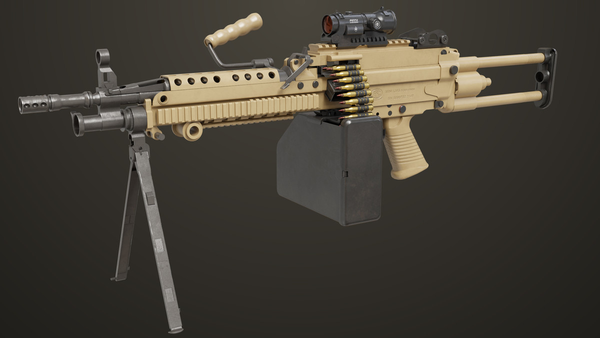 Machine Gun Sandal and Black Ammo Box URP HDRP Textures