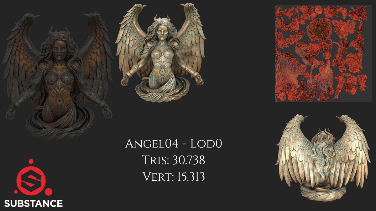 10 Dark Fantasy Angel Statues - Megapack with Color Options