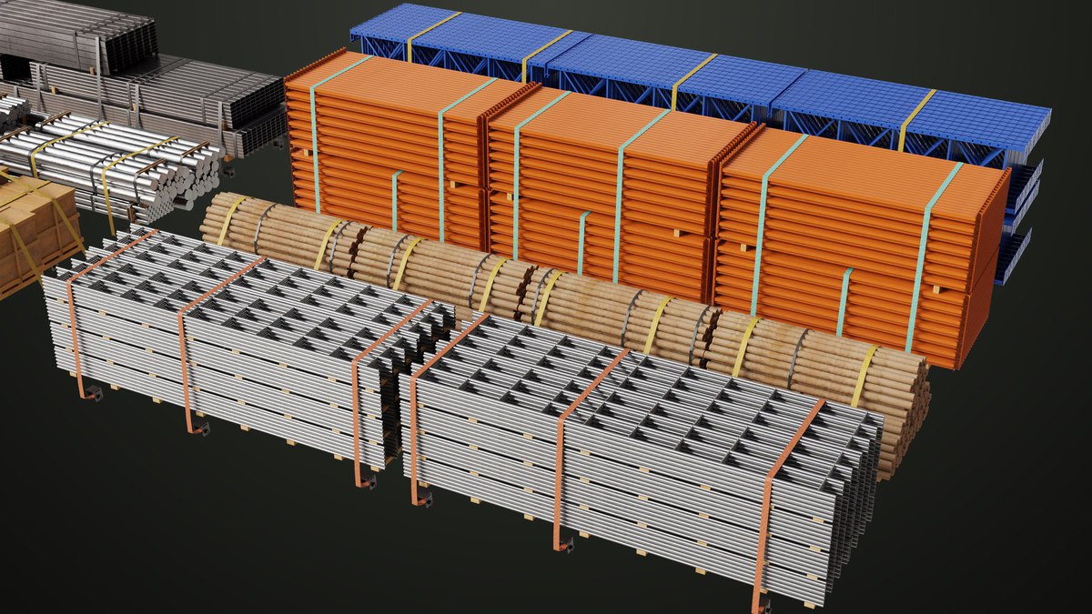 Flatbed Trailer with 7 Loads Single Mat URP HDRP Textures