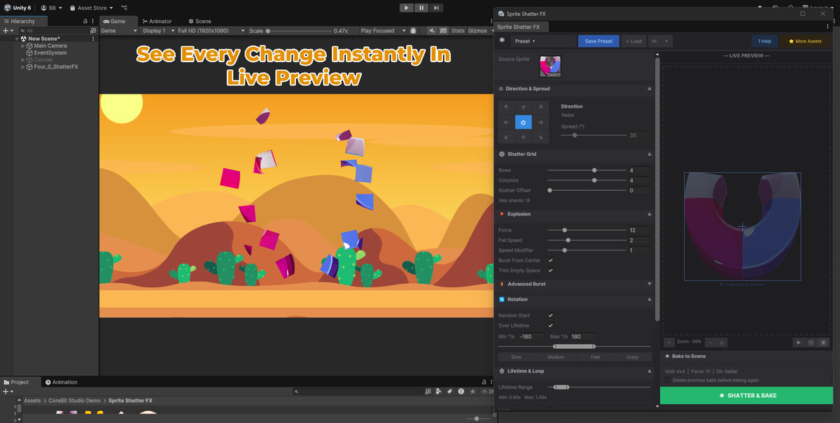Sprite Shatter FX — Particle-Based 2D Destruction