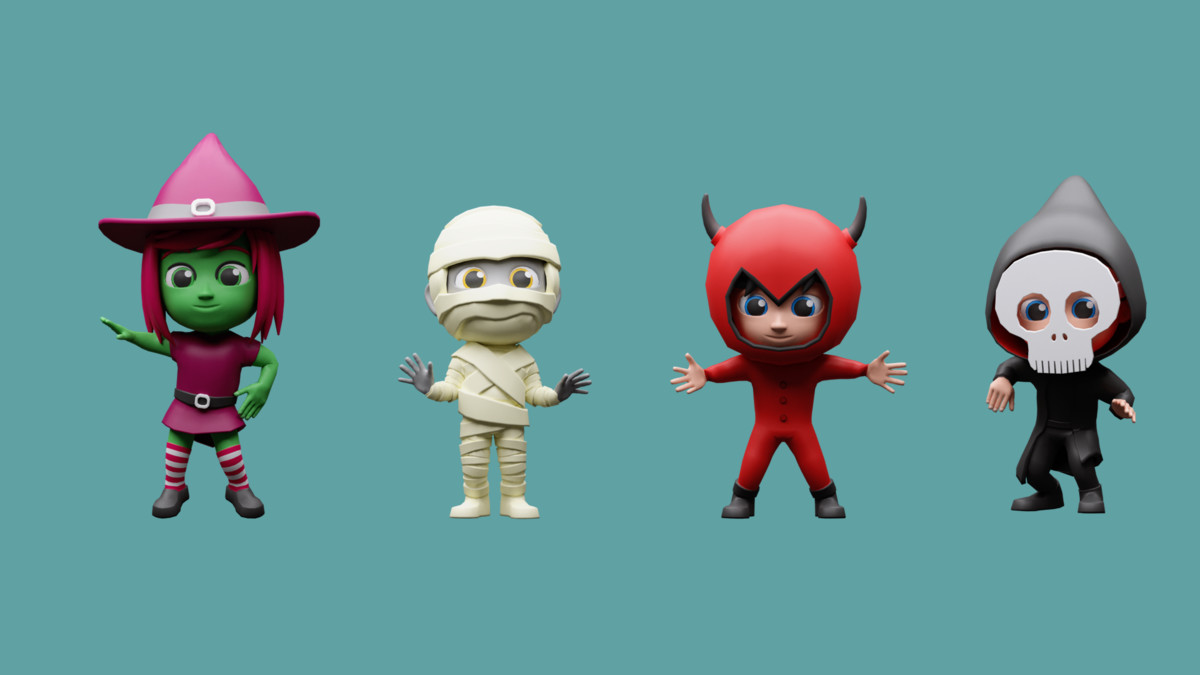 Cartoon kids 3 02 in halloween costumes