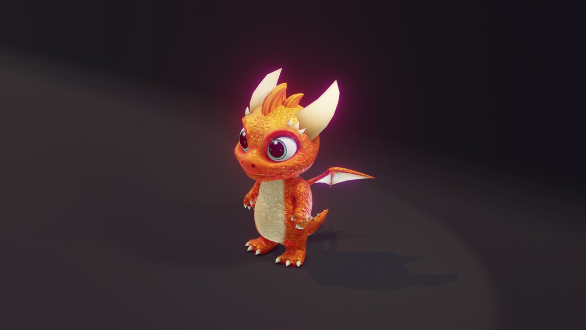 Cartoon Orange Baby Dragon 3D Model (Low-Poly, Game-Ready, Animated, Built-In)