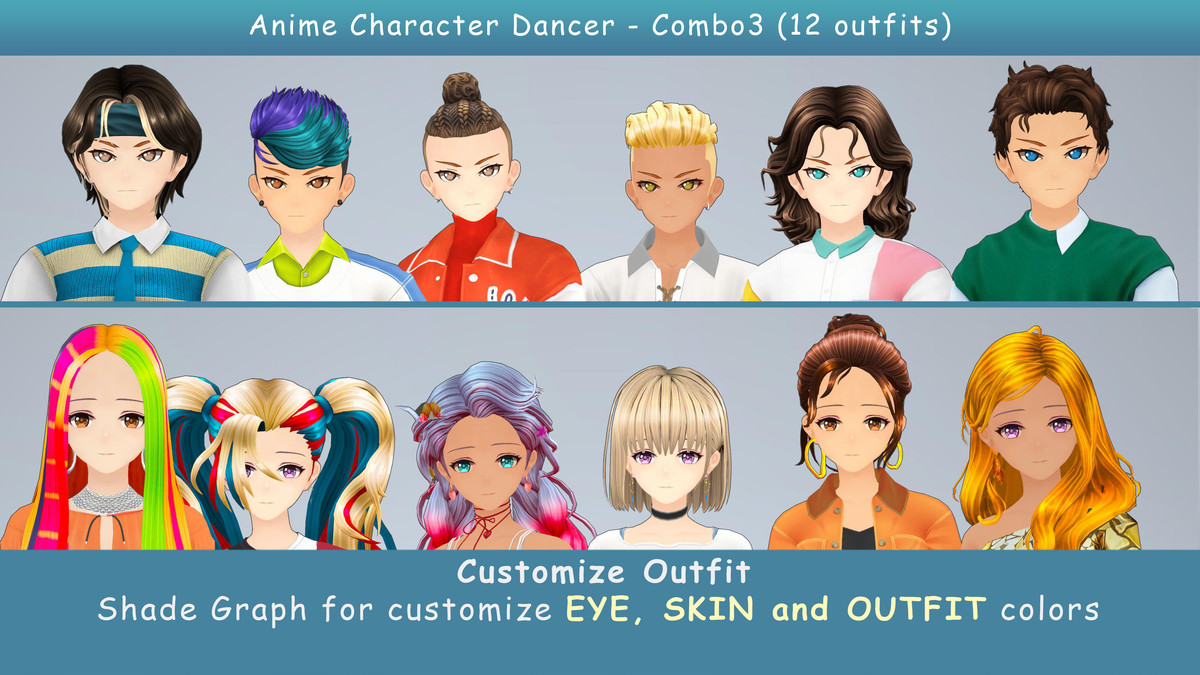 Anime Character Dancer - Combo 3 (12 outfits)
