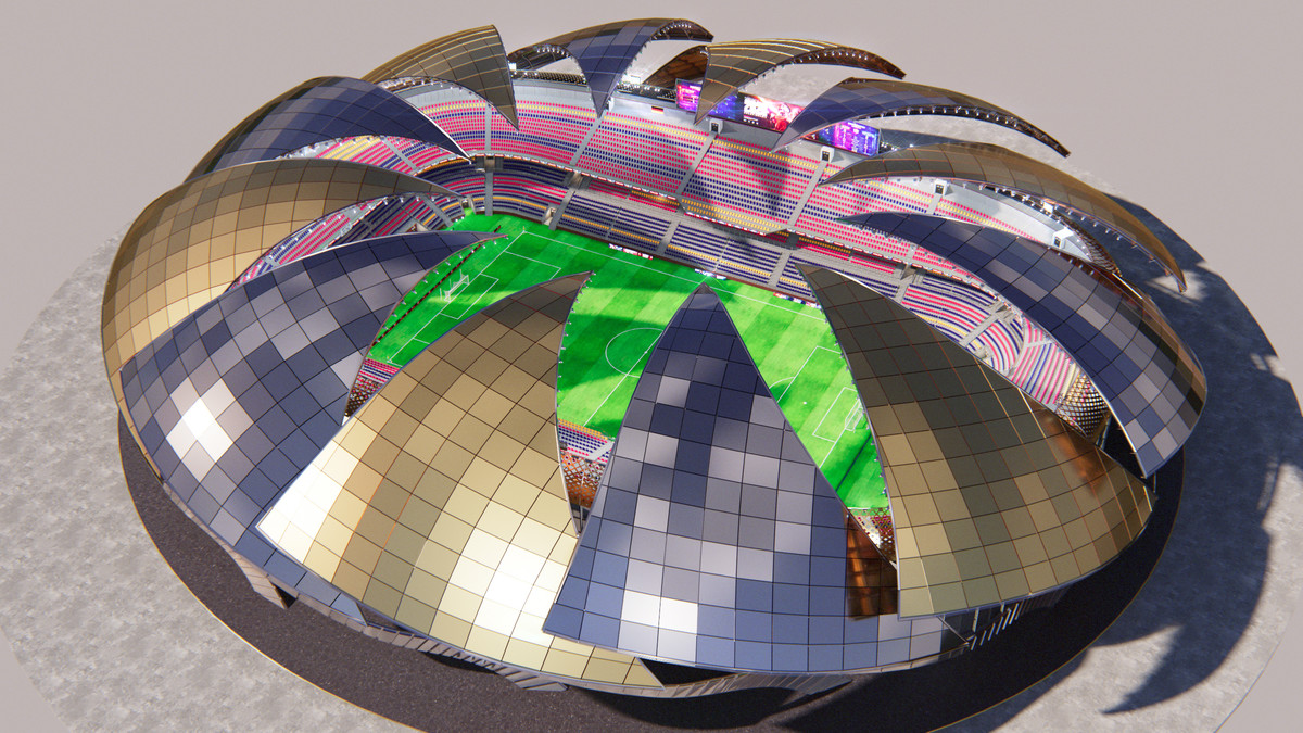 Modular Soccer Football Stadium Arena With 4 Roofs - Sport Environment 3d Level