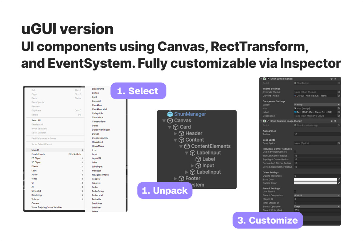 Shun UI (uGUI version) - Shadcn-Inspired Components