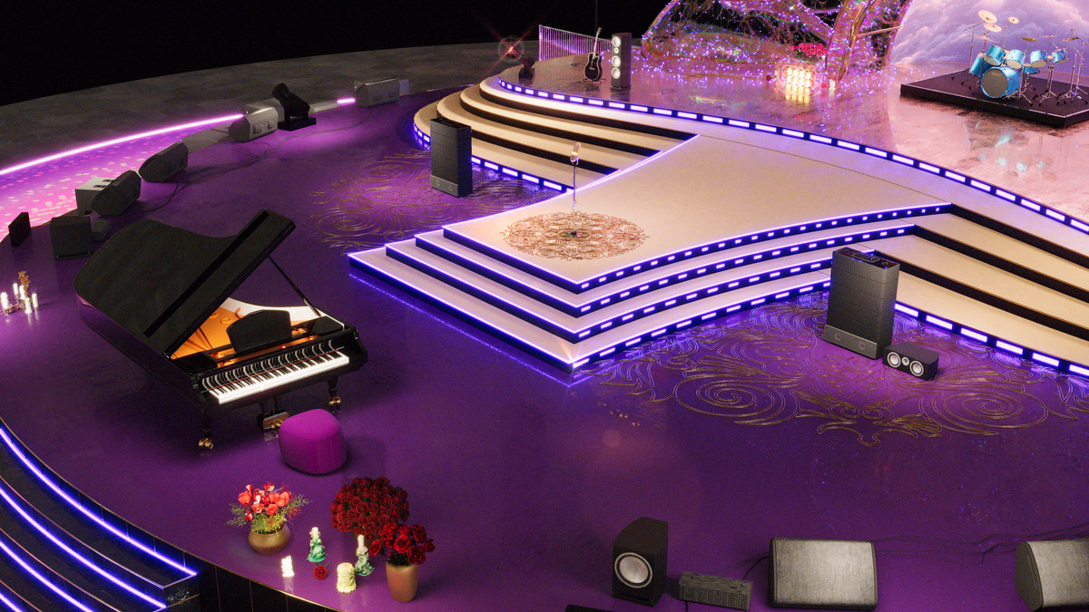 Diamond Concert Arena Stage Venue - Modular 3d Scene (with Piano, Drums, Guitar)
