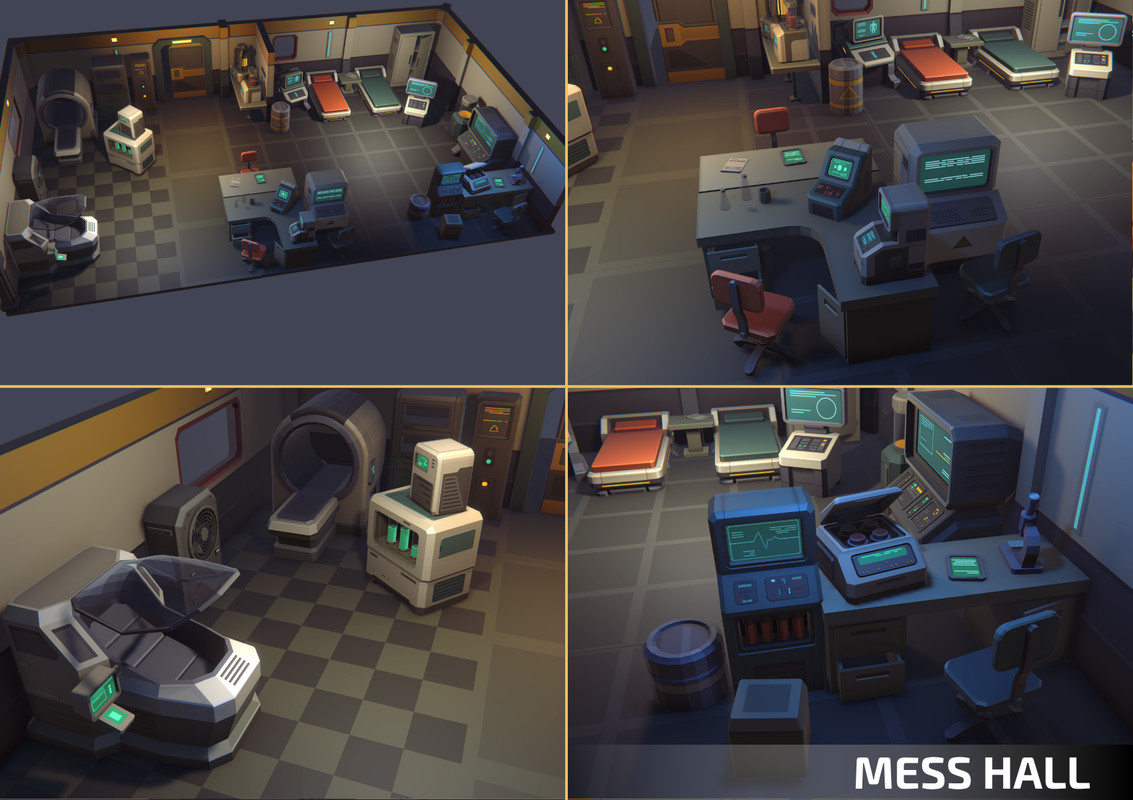 Sci-Fi Low Poly Interior Bundle: Grand Colony Collection (5-in-1) | Cosmic Retro
